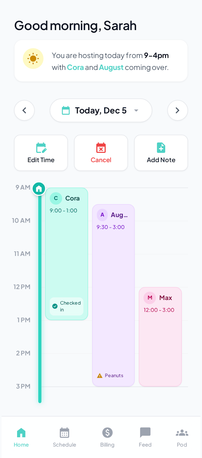 Today's timeline screen
