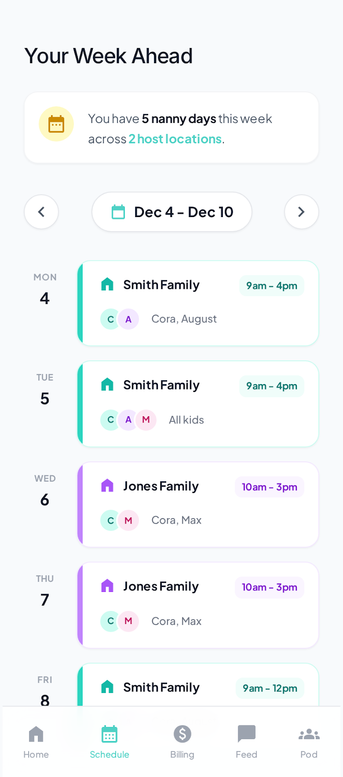 Weekly plan screen